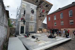 Screenshot of Gravity-defying art installation with giant mirror